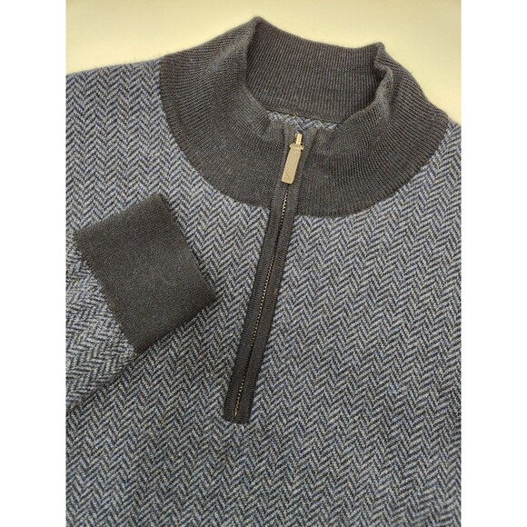 UNTUCKit Sweater Men's 2XL Blue 1/4 Zip 100% Extra Fine Merino Wool‎ Herringbone - Picture 1 of 6